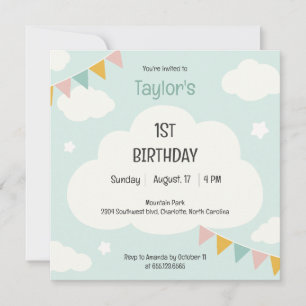 Convite de primeiro aniversário do bebê com bandei