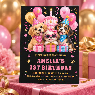 Convite de Primeiro Aniversário do Cachorrinho Fof