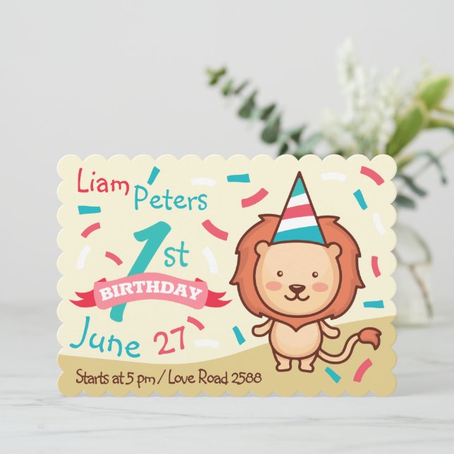 Convite de Primeiro Aniversário do Leão Alegre (Em pé/Frente)