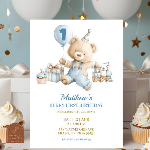 convite de primeiro aniversário do menino Urso Azu