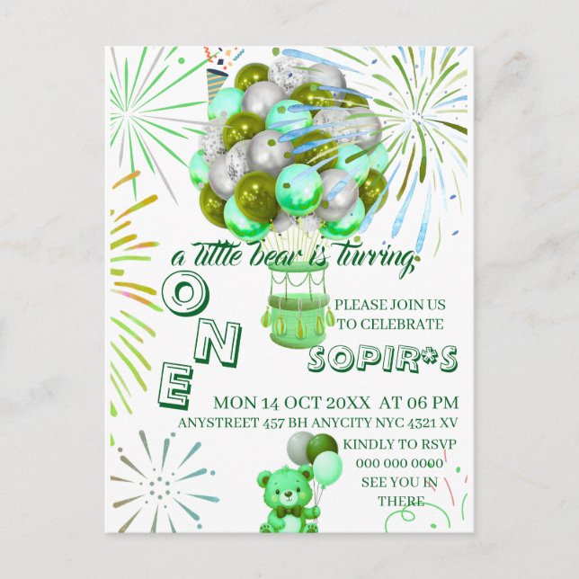 Convite de Primeiro Aniversário do Ursinho com Fot (Frente)