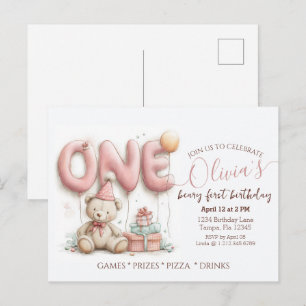 Convite de Primeiro Aniversário Doce com Urso de P