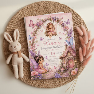 Convite de Primeiro Aniversário Fada Floresta Rosa