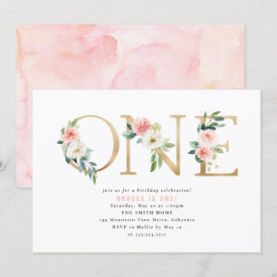 Convite de Primeiro Aniversário Floral Branco e Pê