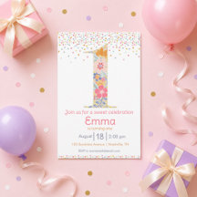 Convite de Primeiro Aniversário Floral Caprichoso