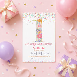 Convite de Primeiro Aniversário Floral Caprichoso