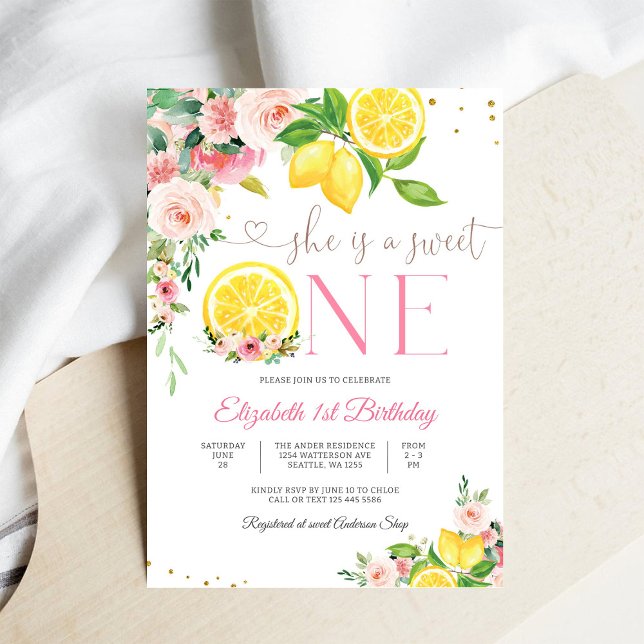 Convite de Primeiro Aniversário Floral Cítrico (Criador carregado)