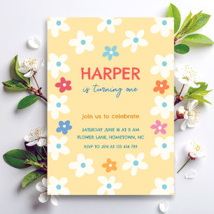 Convite de Primeiro Aniversário Floral Colorido