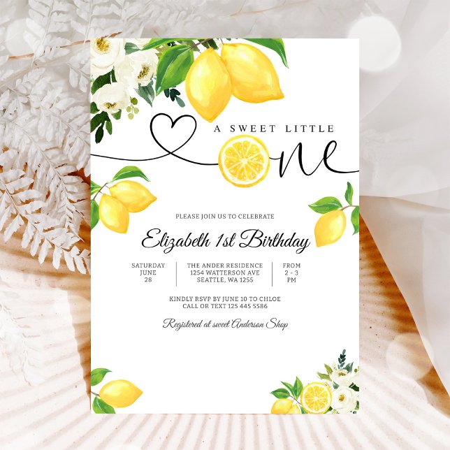 Convite de Primeiro Aniversário Floral de Limão (Criador carregado)