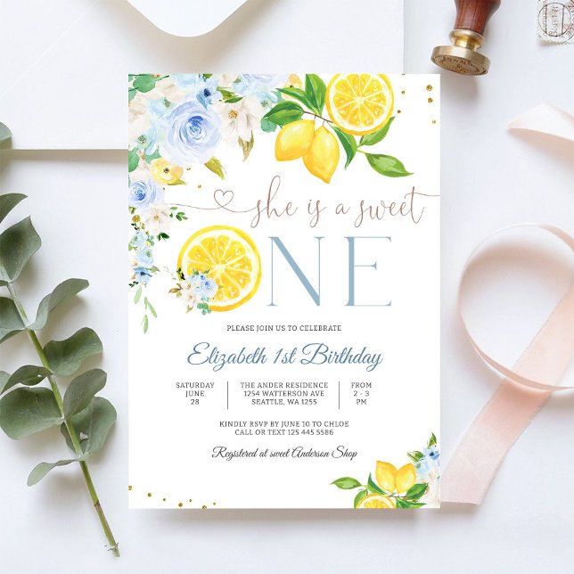 Convite de Primeiro Aniversário Floral de Limão (Criador carregado)