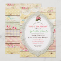Convite de Primeiro Aniversário Floral de Madeira