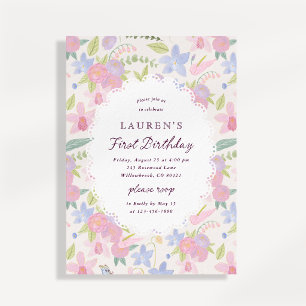 Convite de Primeiro Aniversário Floral Pastel Capr