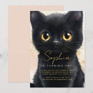 Convite de Primeiro Aniversário Gato Preto