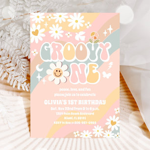 Convite de Primeiro Aniversário Groovy Daisy