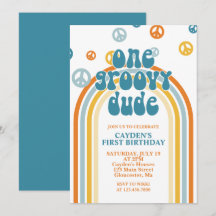 Convite de Primeiro Aniversário Groovy One Retro B