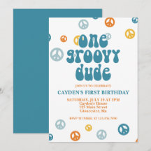 Convite de Primeiro Aniversário Groovy One Retro B