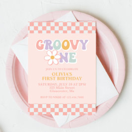 Convite de Primeiro Aniversário Groovy One Retro G