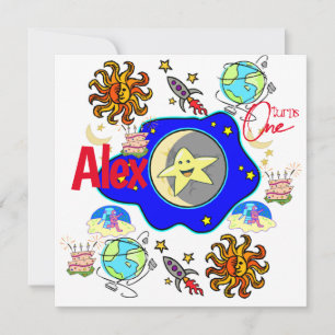 convite de primeiro aniversário infantil Espaçonav