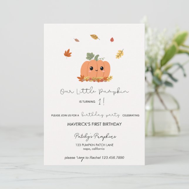 Convite de Primeiro Aniversário Little Pumpkin (Em pé/Frente)