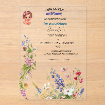 Convite de Primeiro Aniversário Menina Flor Silves