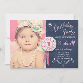 Convite de Primeiro Aniversário Menina Quadro-negr