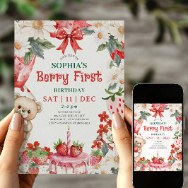 Convite de Primeiro Aniversário Morango Vintage