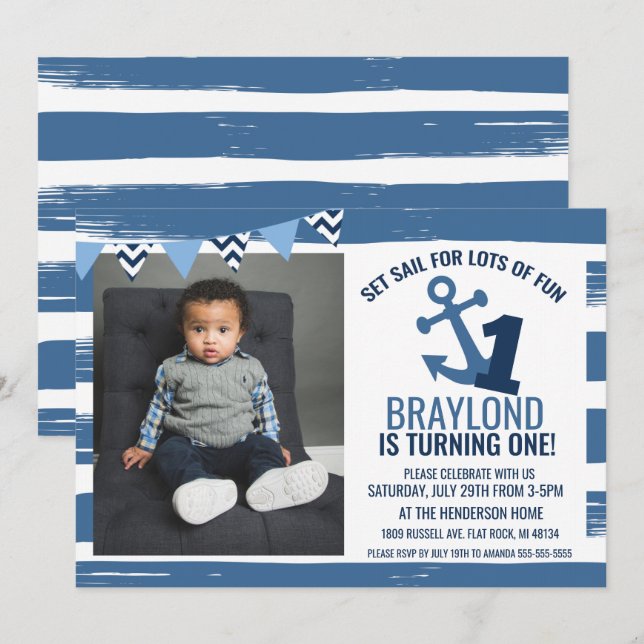 Convite de Primeiro Aniversário Náutico (Frente/Verso)