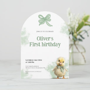 Convite de Primeiro Aniversário Pato Laço Bebê Ani
