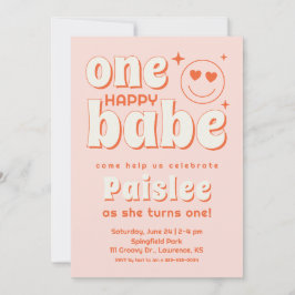 Convite de primeiro aniversário Retro One Happy Ba
