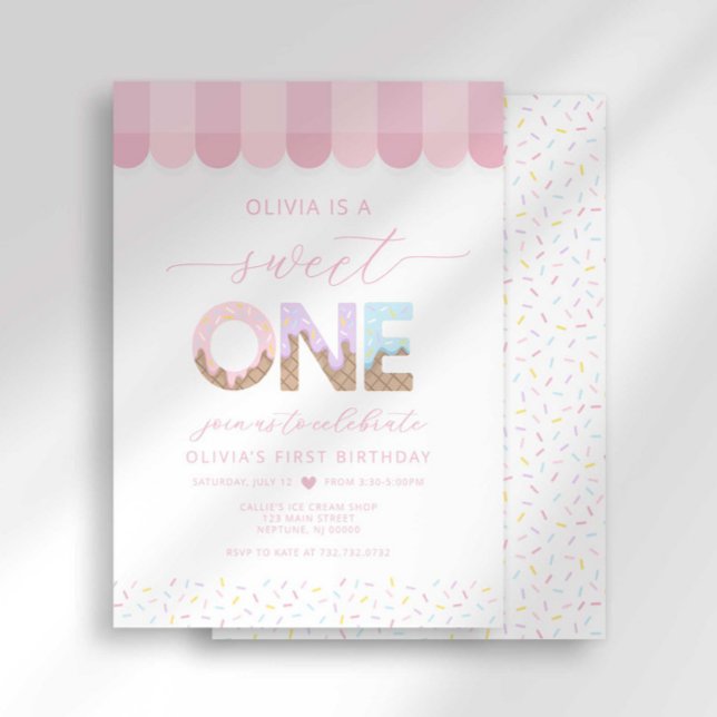 Convite de Primeiro Aniversário Sorvete Doce Amor (Criador carregado)