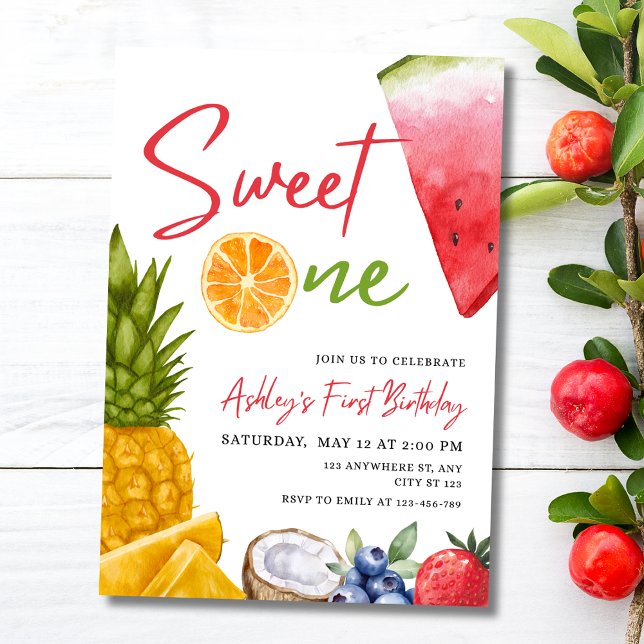 Convite de Primeiro Aniversário Sweet One, Frutas  (Criador carregado)