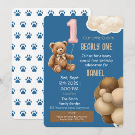 Convite de Primeiro Aniversário Urso de Pelúcia Be