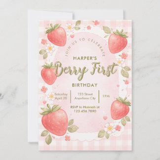 Convite de Primeiro Aniversário Vintage Berry