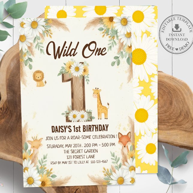 Convite de Primeiro Aniversário Wild One Boho Safa (Criador carregado)