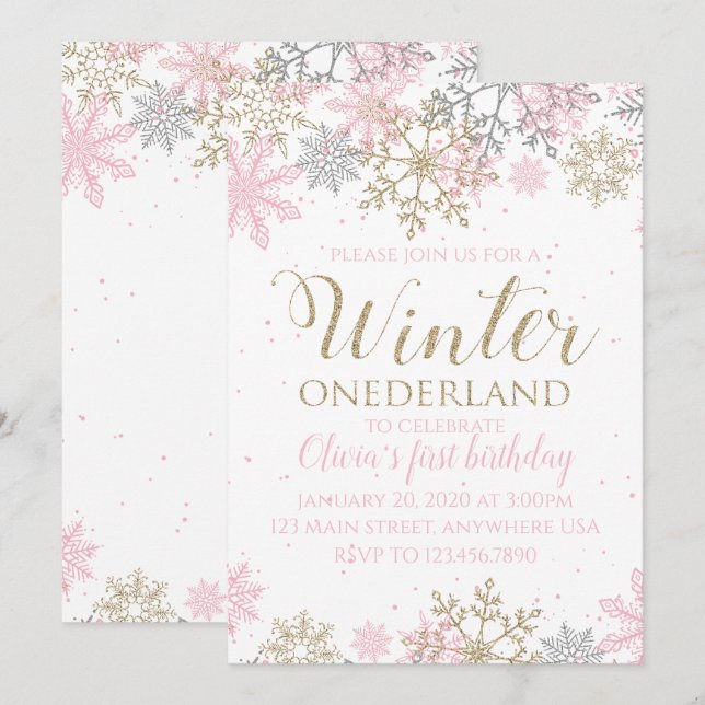 Convite de Primeiro Aniversário Winter Onederland  (Frente/Verso)