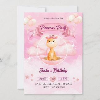 Convite de Princesa Ilustrativo com Aquarela Rosa