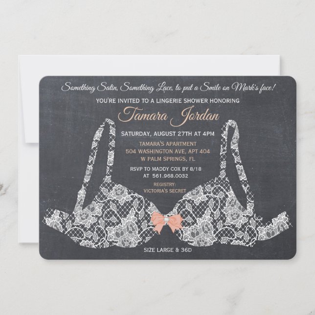 Convite de quadro de Chá de Lingerie de rendas bra (Frente)