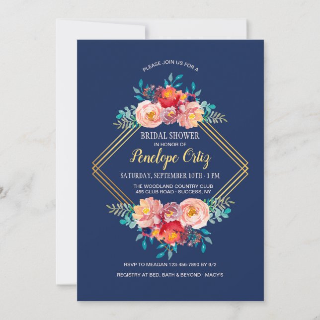 Convite de Quadro Floral Dourado (Frente)