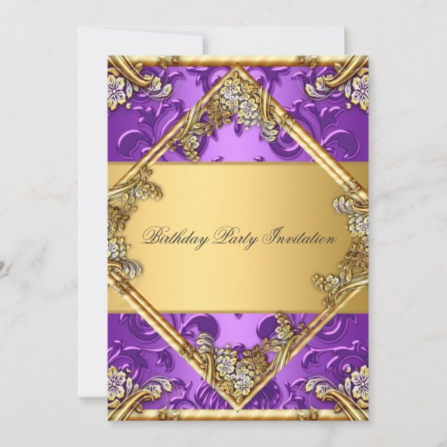 Convite de qualquer festa dourado roxo Dourado Rox (Frente)
