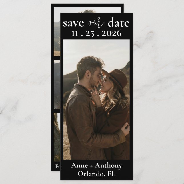 Convite de Quatro Fotos Preto e Branco para Salvar (Frente/Verso)