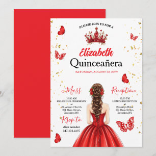 Convite de Quince Anos Borboleta Real Vermelha