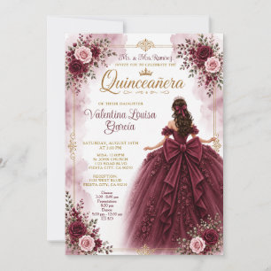 Convite de Quince Anos Burgundy com Vestido de Bai