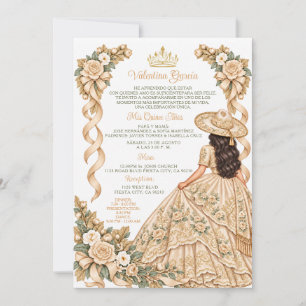 Convite de Quince Anos Charra Champagne Floral 15