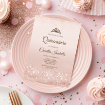 Convite de Quince Anos com Brilho em Rose Gold