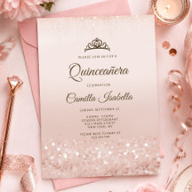 Convite de Quince Anos com Brilho em Rose Gold