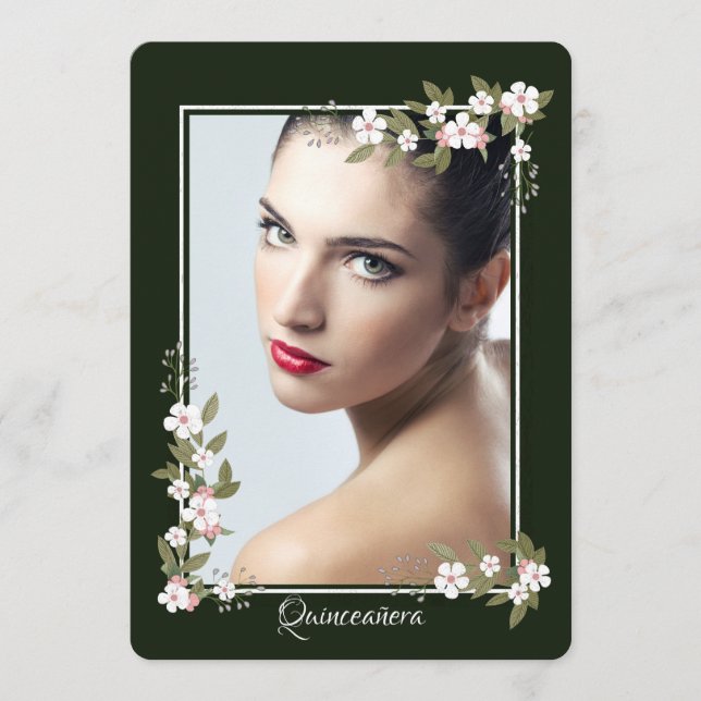 Convite de Quince Anos com Flor de Dogwood Rosa e  (Frente)