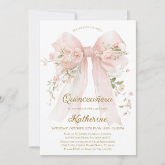 Convite de Quince Anos com Laço Floral para Aniver