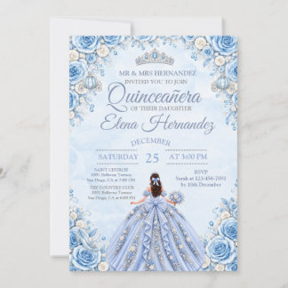 Convite de Quince Anos da Cinderela Azul Claro
