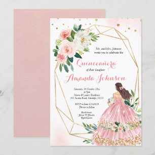 Convite de Quince Anos da Princesa com Rubor Rosa