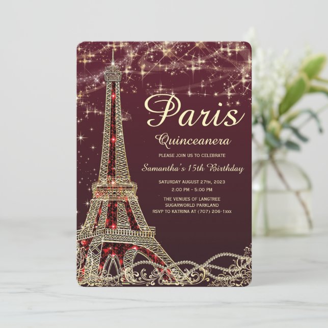 Convite de Quince Anos da Torre Eiffel de Paris (Em pé/Frente)